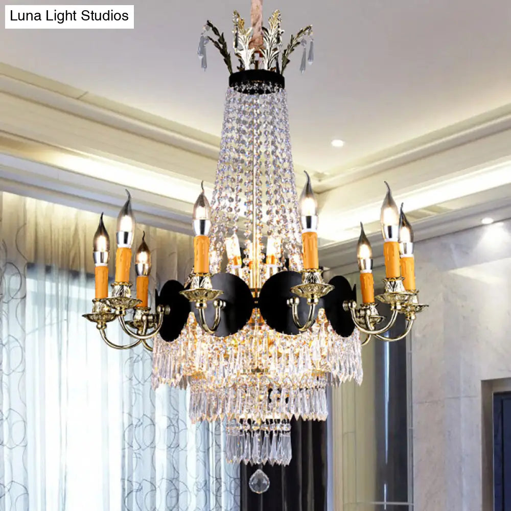 Contemporary Crystal Candelabra Chandelier - 14 Lights Gold Hanging Light Fixture For Dining Room