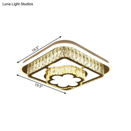 Contemporary Crystal Ceiling Lamp: Round/Flower Led Flushmount Lighting Silver With Warm/White