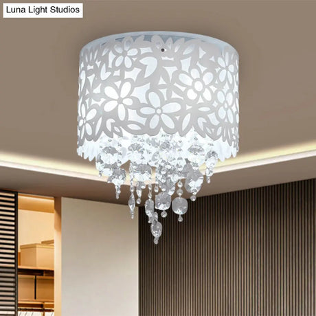 Contemporary Crystal Ceiling Light - 4 - Light White Flush Mount For Bedroom