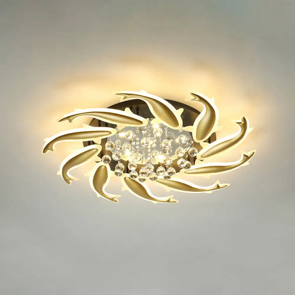 Contemporary Crystal Ceiling Light Fixture Spiral Flush Design For Bedrooms 10 / Brass Warm