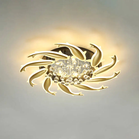 Contemporary Crystal Ceiling Light Fixture Spiral Flush Design For Bedrooms 10 / Brass Warm