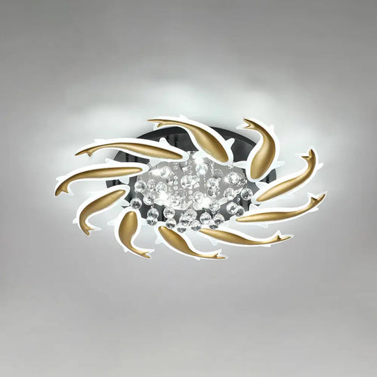 Contemporary Crystal Ceiling Light Fixture Spiral Flush Design For Bedrooms 10 / Brass White