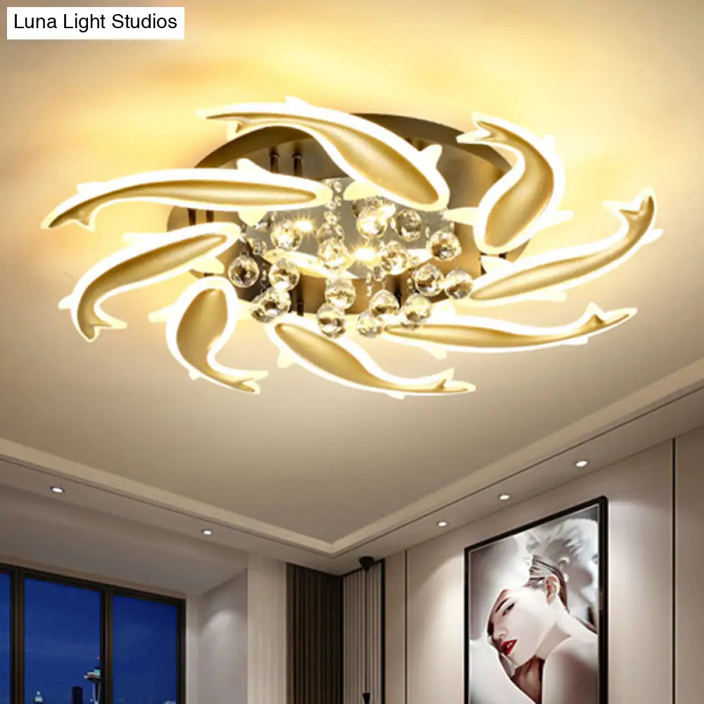 Contemporary Crystal Ceiling Light Fixture Spiral Flush Design For Bedrooms