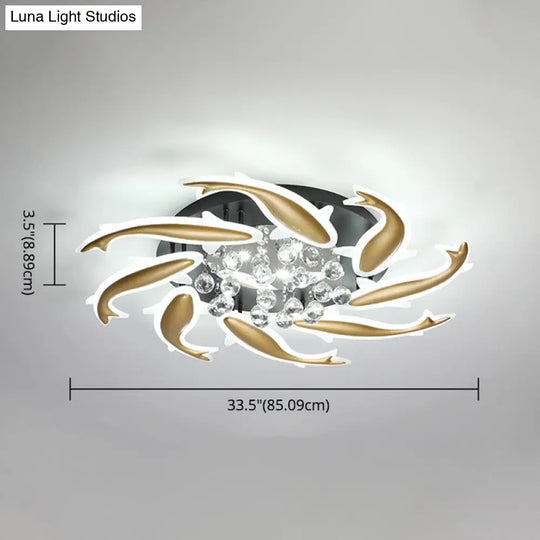 Contemporary Crystal Ceiling Light Fixture Spiral Flush Design For Bedrooms