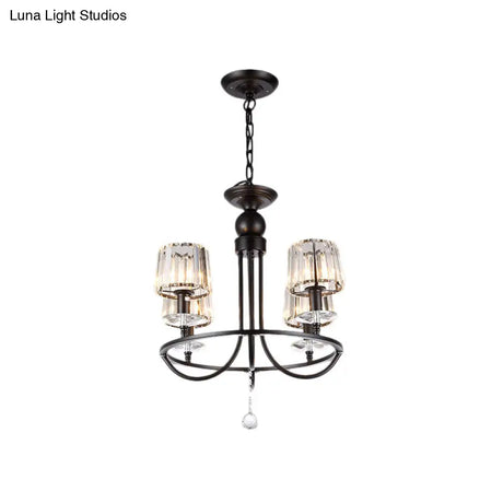 Contemporary Crystal Chandelier - 4/6/8 Lights Circle Hanging Light In Black For Bedroom