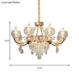 Contemporary Crystal Chandelier Lamp - 6/8 Bulbs Gold Drop Pendant With Clear Bowl Shade And Candle