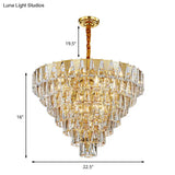 Contemporary Crystal Chandelier Light Fixture - 7 Tiers 10 Lights Gold Pendant