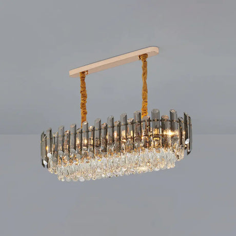Contemporary Crystal Chandelier Pendant - Rose Gold Tier Suspended Lighting / 31.5 Smoke Grey