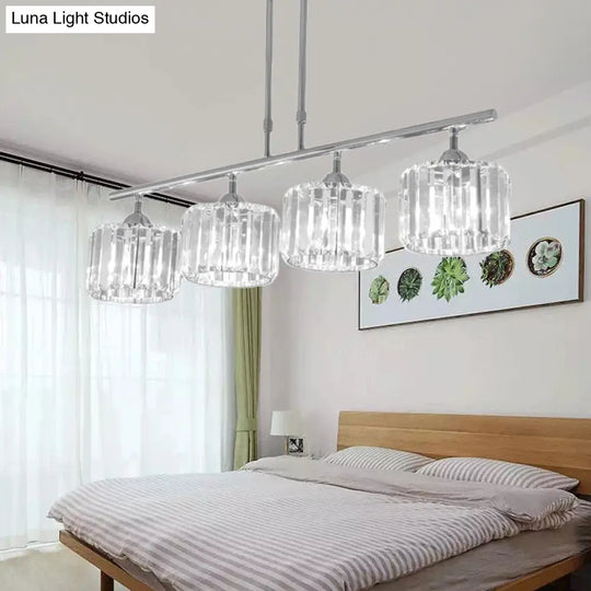 Contemporary Crystal Chrome Drum Chandelier Light With 3/4 Pendant Bulbs - Perfect For Bedroom