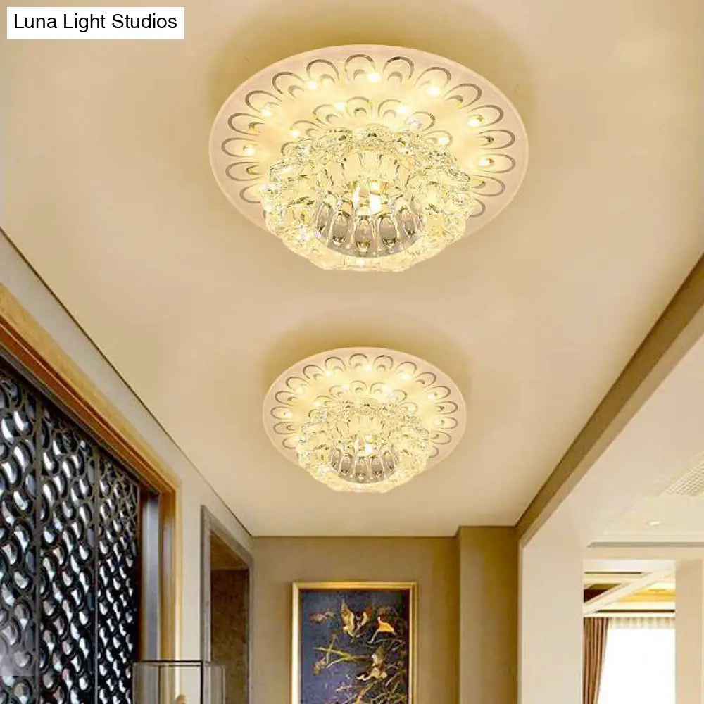 Contemporary Crystal Clear Led Flush Ceiling Light For Entryway - Blossom Mount / Warm
