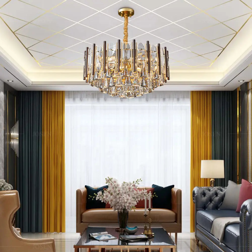 Contemporary Crystal Cylinder Pendant Chandelier - Black Ceiling Hanging Light Multiple Heads