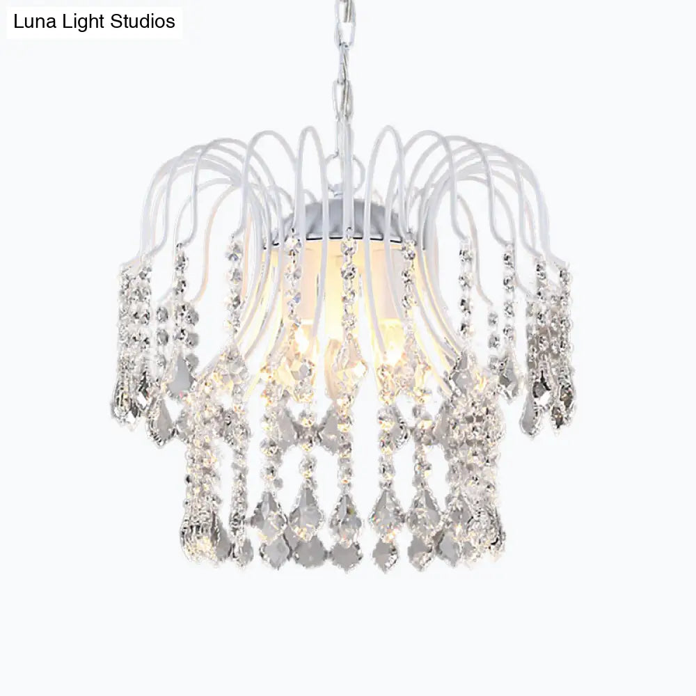 Contemporary Crystal Drop Chandelier Lamp - Black/White Finish