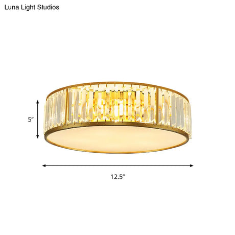 Contemporary Crystal Drum Flush Mount Ceiling Light Gold Finish 3/4/5 Lights Sizes