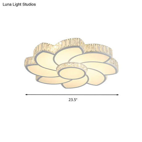 Contemporary Crystal Floral Led Flush Light For Bedroom - 23.5’/31.5’/39’ White 3 Colors