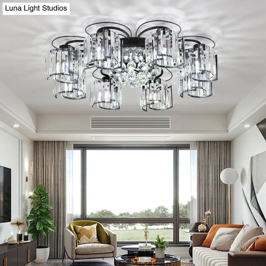 Contemporary Crystal Flush Ceiling Light Fixture In Black For Flower Bedroom 8 /