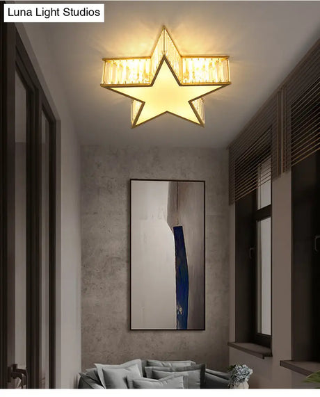 Contemporary Crystal Flush Mount Ceiling Light Fixture - Pentagram Design