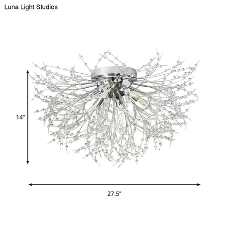 Contemporary Crystal Flush Mount Lamp - Silver/Gold Warm Light 6/8 Lights Bedroom Ceiling Fixture