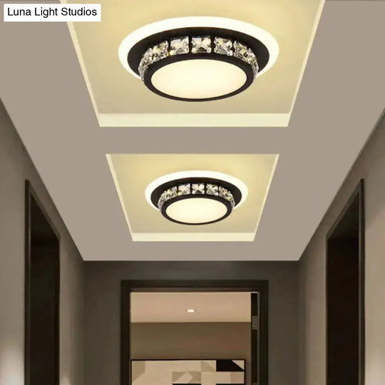 Contemporary Crystal Flush Mount Led Ceiling Lamp With Geometric Design And Acrylic Shade Black /