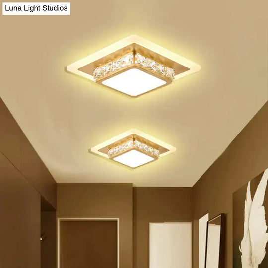 Contemporary Crystal Flush Mount Led Ceiling Lamp With Geometric Design And Acrylic Shade White /
