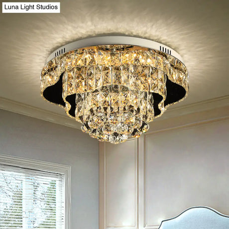Contemporary Crystal Flush Mount Led Ceiling Light In Chrome For Bedroom