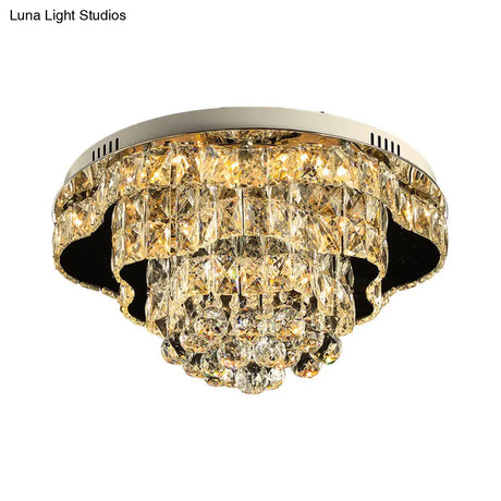 Contemporary Crystal Flush Mount Led Ceiling Light In Chrome For Bedroom