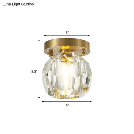 Contemporary Crystal Globe Flush Mount Ceiling Light For Corridor - 1 Brass Fixture