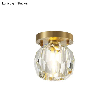 Contemporary Crystal Globe Flush Mount Ceiling Light For Corridor - 1 Brass Fixture