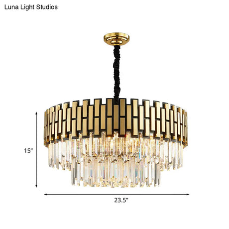 Contemporary Crystal Gold Chandelier - 8-Light Layered Hanging Light Fixture For Kitchen