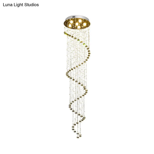 Contemporary Crystal Gold Pendant With Led Spiral 6-Head Multi Light Hanging Lamp