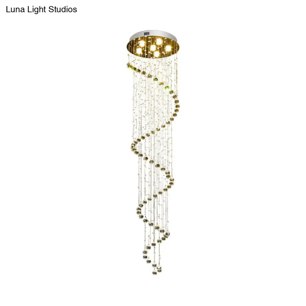 Contemporary Led Crystal Gold Pendant With Spiral Design - 6-Head Hanging Lamp Fixture