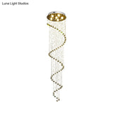 Contemporary Crystal Gold Pendant With Led Spiral 6-Head Multi Light Hanging Lamp