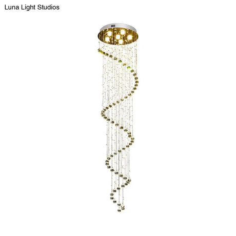 Contemporary Crystal Gold Pendant With Led Spiral 6-Head Multi Light Hanging Lamp