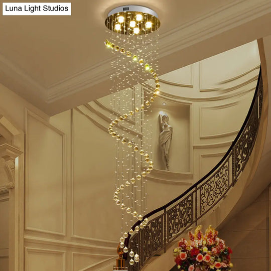 Contemporary Led Crystal Gold Pendant With Spiral Design - 6-Head Hanging Lamp Fixture