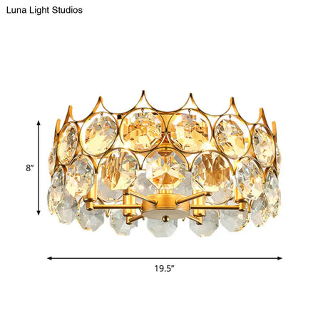 Contemporary Crystal Gold Semi Flush Mount Ceiling Light With 6 Heads