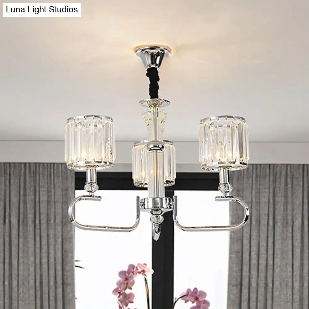 Contemporary Crystal Hanging Ceiling Light - Chrome Chandelier 3/6 Options