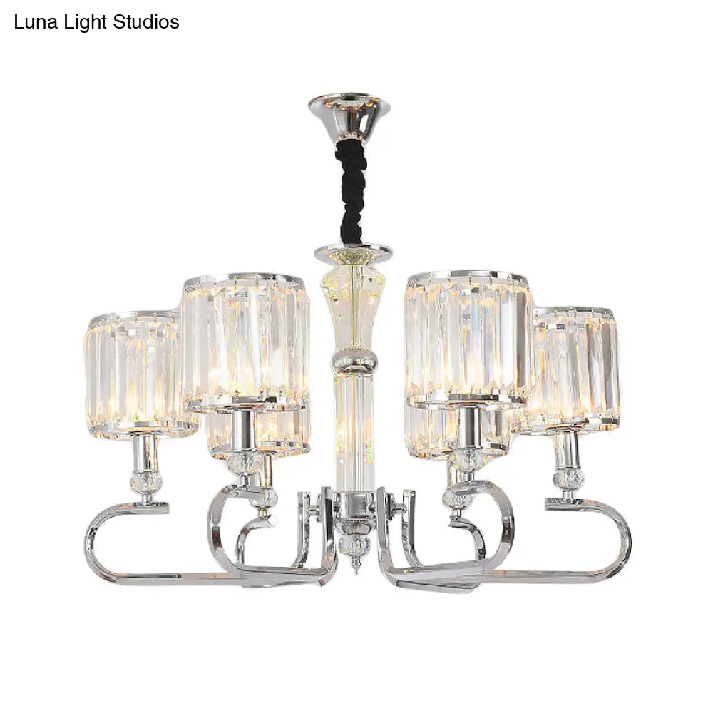 Contemporary Crystal Hanging Ceiling Light - Chrome Chandelier 3/6 Options