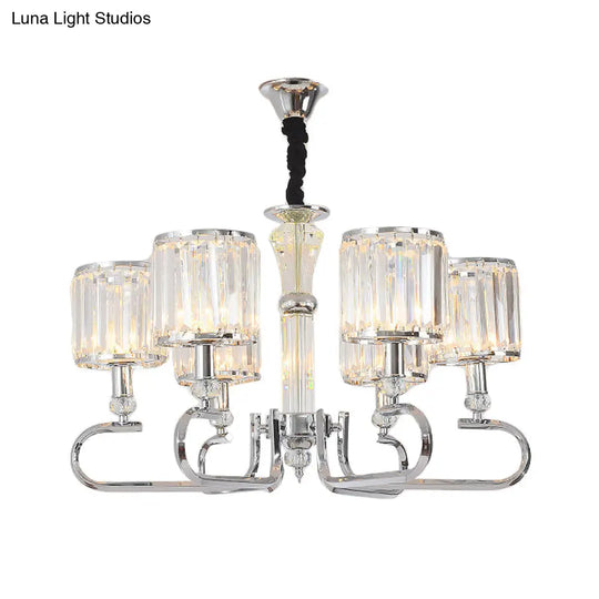 Contemporary Crystal Hanging Ceiling Light - Chrome Chandelier 3/6 Options