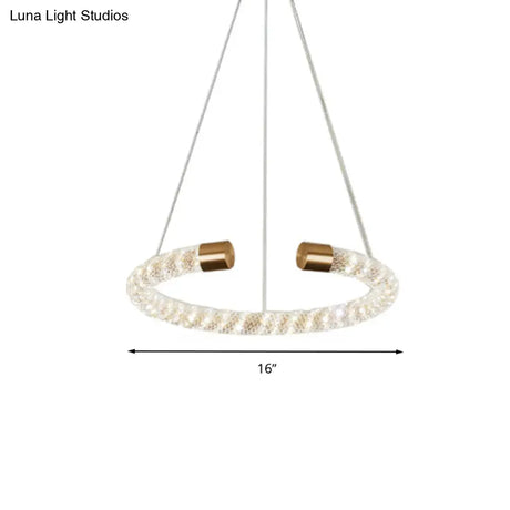 Contemporary Crystal Led Brass Suspension Pendant Light - Circular Hanging Chandelier 16/23.5/31.5
