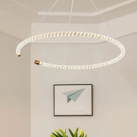 Contemporary Crystal Led Brass Suspension Pendant Light - Circular Hanging Chandelier 16/23.5/31.5