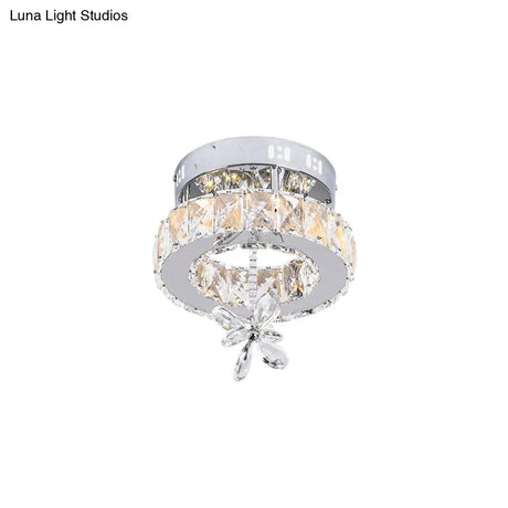 Contemporary Crystal Led Ceiling Light - Chrome Flush Mount In 3 Sizes