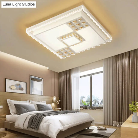 Contemporary Crystal Led Ceiling Light Fixture For Living Room - White Flushmount