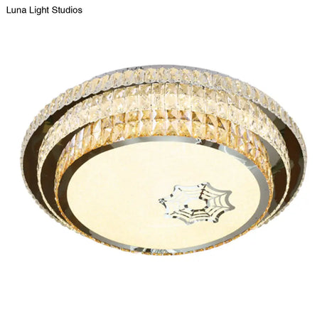 Contemporary Crystal Led Ceiling Light Fixture - Stainless Steel Circle