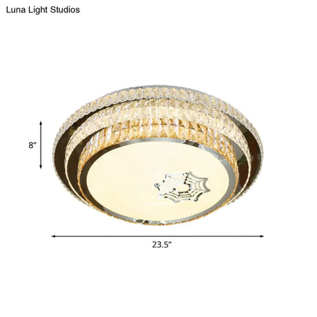Contemporary Crystal Led Ceiling Light Fixture - Stainless Steel Circle