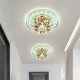 Contemporary Crystal Led Ceiling Light: Round Flush Mount In Chrome / White