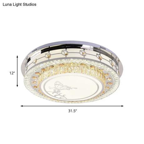 Contemporary Crystal Led Ceiling Light With Butterfly Pattern - Chrome Flush Mount Fixture