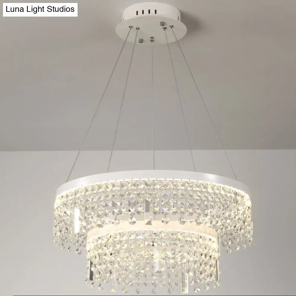 Contemporary Crystal Led Chandelier Lamp - Ring/Dual-Tiered Silver Warm/White Light