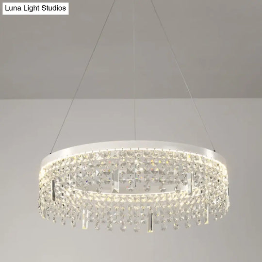 Contemporary Crystal Led Chandelier Lamp With Dual-Tiered Ring Design – Silver Suspension