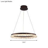 Contemporary Crystal Led Chandelier Light: Brown Round Hanging Lamp Natural Light For Bedroom -