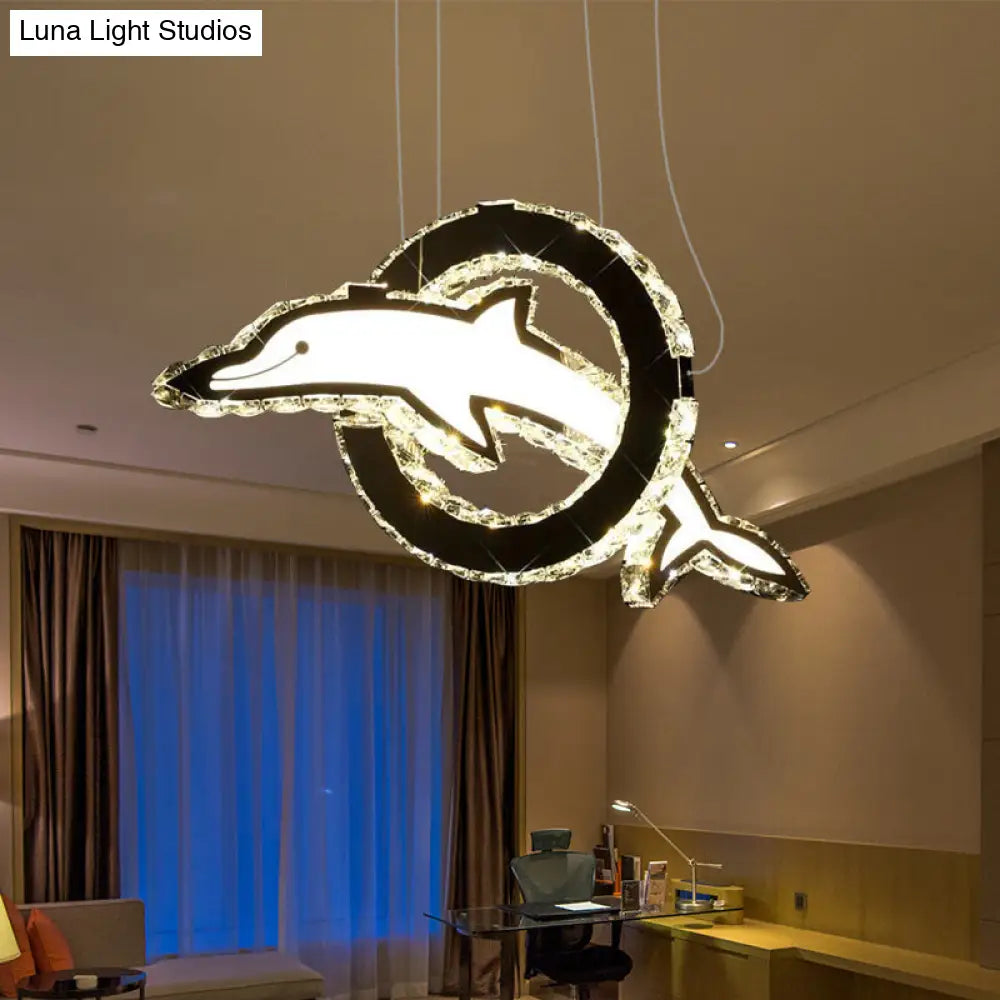 Contemporary Dolphin Crystal Led Chandelier In Chrome With Multiple Light Options / Natural