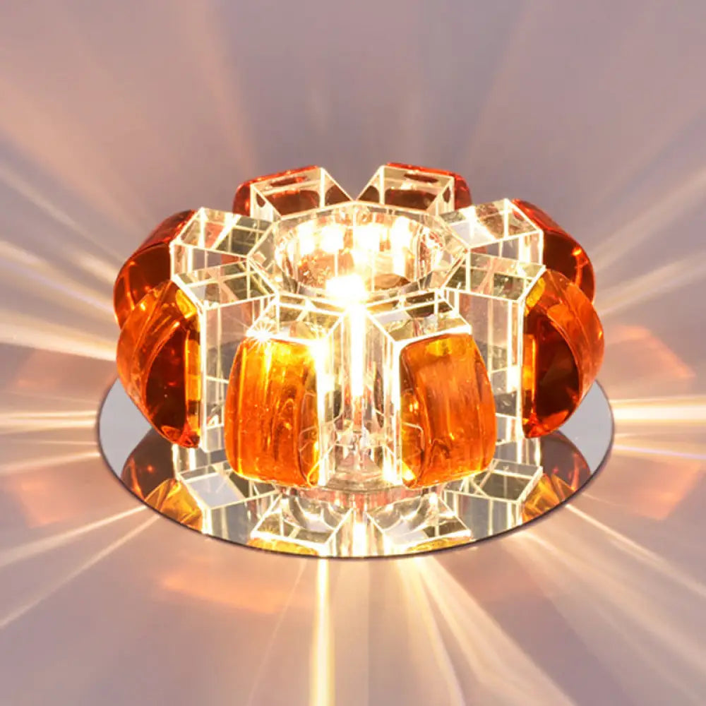 Contemporary Crystal Led Flush Mount Ceiling Light - Clear Floral Design For Entryway Burgundy
